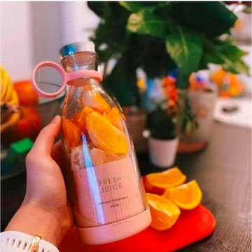 Portable Travel Juice Blender with Pink Base, 420ml Capacity, Fresh Fruit Smoothie Maker, Travel Bottle Juicer